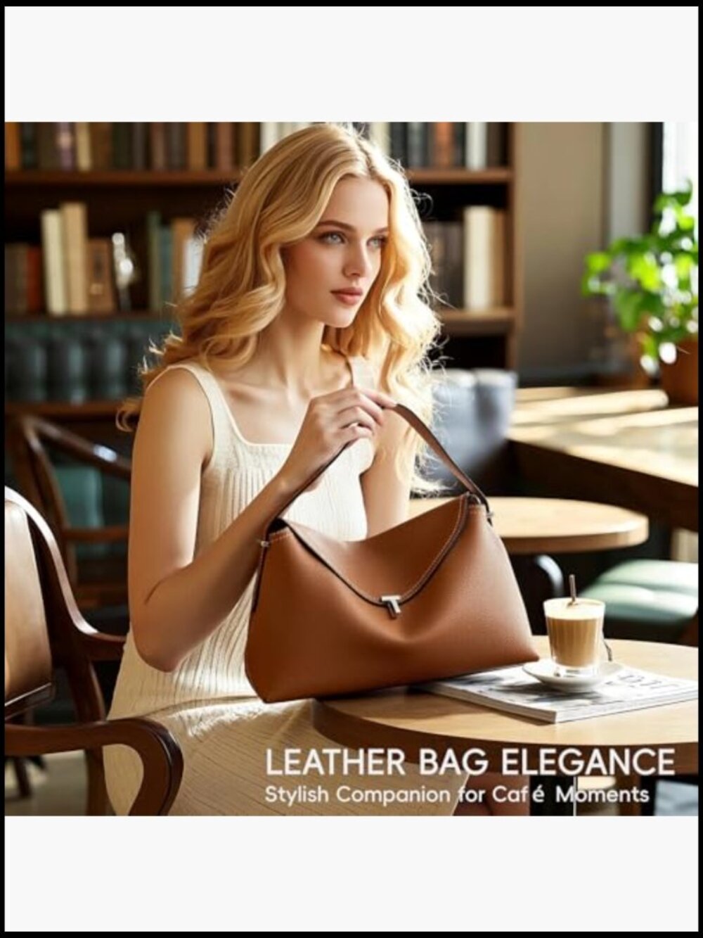 Leather Crossbody Bag Satchel with Multiple Compartments Twist Lock Top Handle - Picture 2 of 7